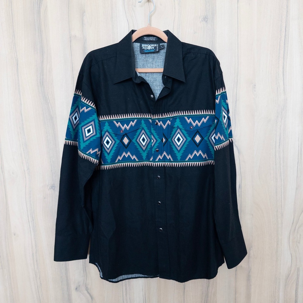 Vintage Brooks & Dunn Panhandle Slim Western Shirt  L Black Southwestern Country